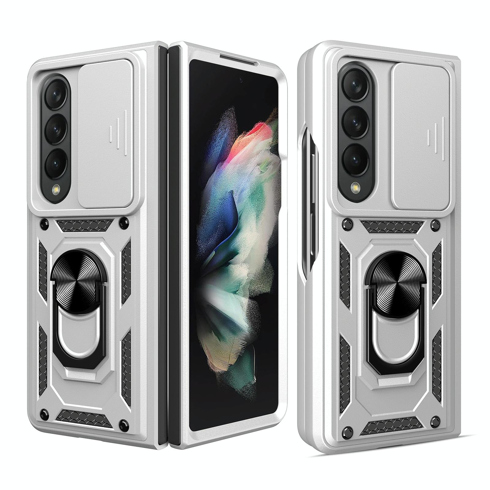 NNEDSZ Samsung Galaxy Z Fold 4 Tpu Pc Case With Sliding Camera Cover - Silver