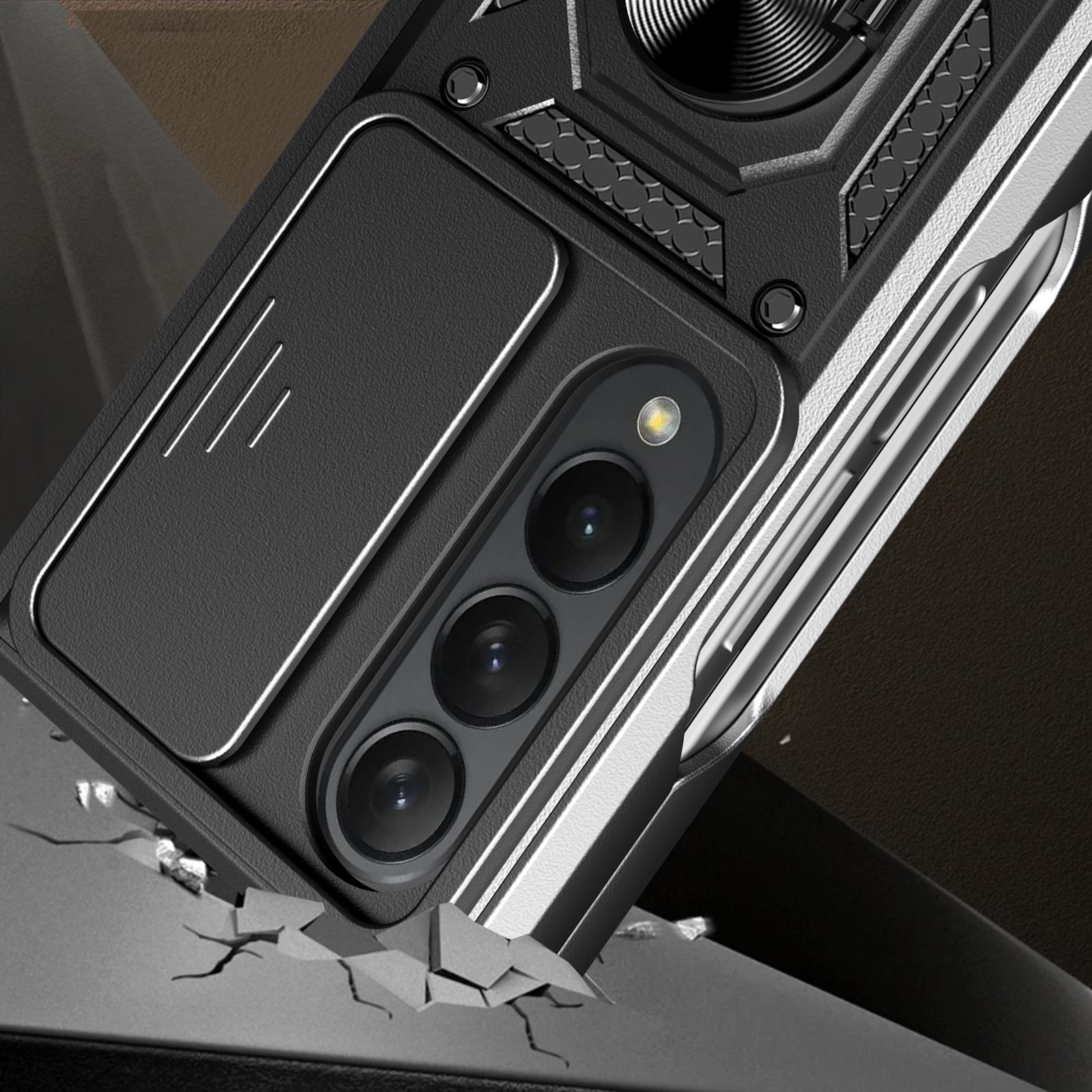 NNEDSZ Samsung Galaxy Z Fold 4 Tpu Pc Case With Sliding Camera Cover - Silver